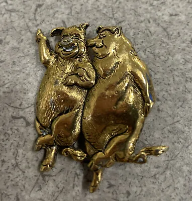 Vintage MFA Museum Of Fine Arts Dancing Pigs Gold Tone Brooch Pin • $24.99