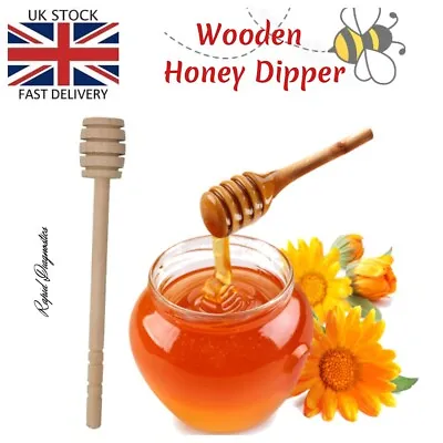 2 X HONEY DIPPER  16cm Wooden Spoon Server Drizzler Honey Pot Kitchen Utensil. • £2.98