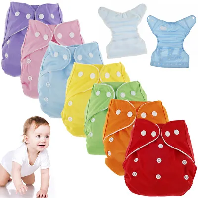 7Pcs Reusable Cloth Nappy Washable Adjustable Pocket Baby Diaper Nappies FA • £13.75