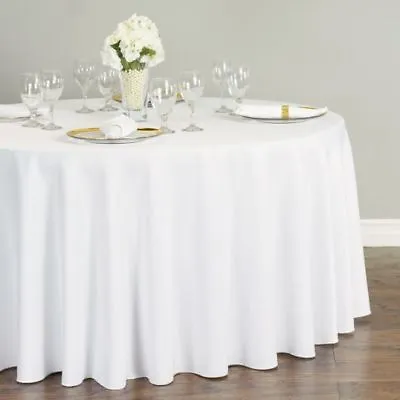 1 To 50 PACK White 120  Inch ROUND Tablecloth Polyester 5' Feet Table Cover • $21.99