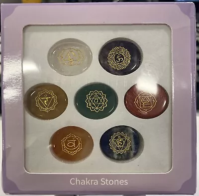 7 Engraved Chakra Symbols Balancing Polished Palm Stone Reiki Healing Crystal  • $15