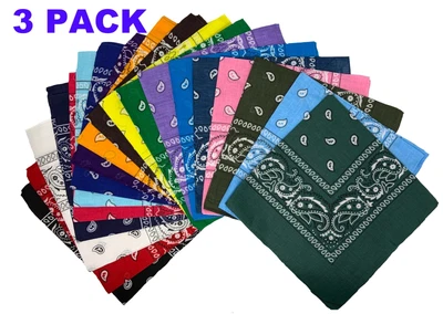 $6.49 • Buy 3-Pack Bandana 100% Cotton Paisley Print Double-Sided Scarf Head Neck Face Mask