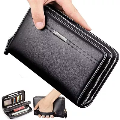 Mens Wallet Leather Clutch Large Business Handbag Phone Card Holder Case Purse • $15.87