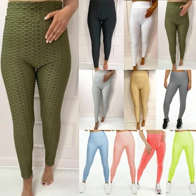 £9.90 • Buy Womens Anti-Cellulite Textured Ruched Waffle Push Up Yoga Gym Sports Leggings 