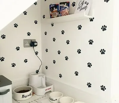 16x Dog Or Cat Paw Print Wall Stickers Paw Print Shape Decals Black Vinyl • £3.69