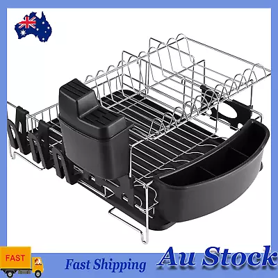 2 Tier Detachable Dish Drying Rack Kitchen Drainer With Cutlery Holder Drip Tray • $58.81