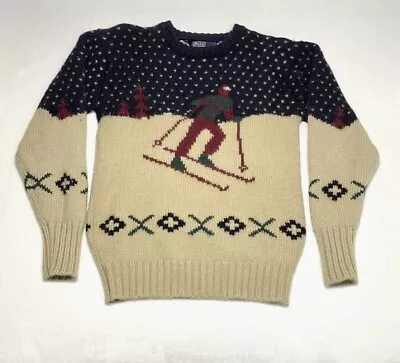 Vintage Polo Ralph Lauren Sweater Ski Wool Crewneck Knit Size Medium Rare • $89