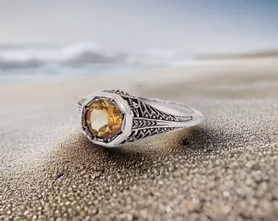 Vintage Sterling Silver 925 Art Deco Natural Citrine Ring Size 8 • $60.69