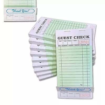 WeiLife. 10 Books 2 Part Guest Check Pads Green & White With Carbon Paper. Fo... • $24.63