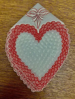 13  Vintage Heart Hankie Valentine Red White Ribbons Polka Dots (H85) • $12