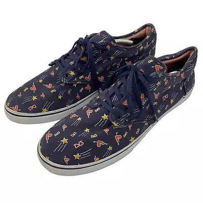 Vans Atwood Sneakers Parisian Nights Hearts Stars Doodles Low Top Blue Womens 11 • $45