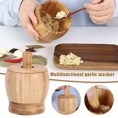 Bamboo Wood Mortar And Pestle Set Timber Garlic Herb Spice Grinder Smash • $26.99