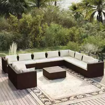 VidaXL 11 Piece Garden Lounge Set With Cushions Brown Poly Rattan • $2083.53