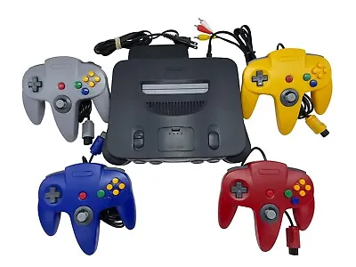 EXCELLENT - N64 Nintendo 64 Console + UP TO 4 NEW CONTROLLERS + Cords + CLEANED! • $129.95