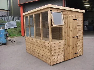 8 X 6 Pent Roofed Potting Shed With Double Shelf Toughened Glass *DELIVERY EXTRA • £1099