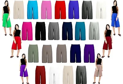 Cropped Wide Leg Culottes Trousers For Women Ladies 3/4 Length Pants Plus Size • £7.35