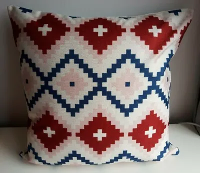 New Cushion Cover Aztec Ikat Abstract Geometric Block Print Red Blue 45x45cm • £7.99