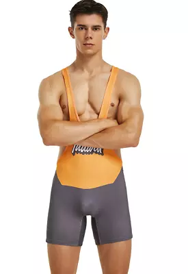 £18.95 • Buy Mens Large Tauwell Gold & Grey Lycra Cycle Wrestling Singlet Bodysuit Gay UK