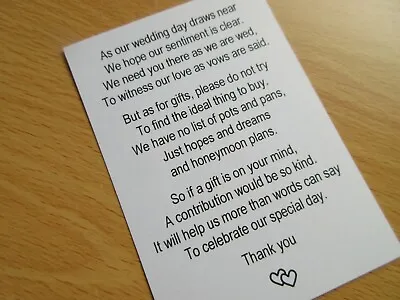 Value 50 Small White Or Ivory Wedding Poem Cards Money Gift Honeymoon Invitation • £4.25