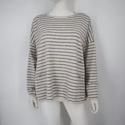 Wynnelayers Soft Knit  Gray Ivory Long Sleeve Striped Sweater Sz L • $22.79