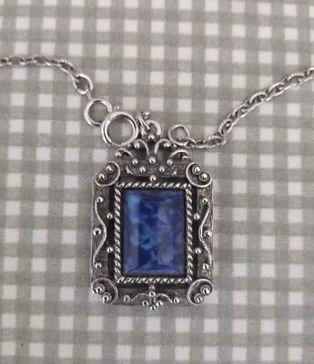 Vintage Sarah Coventry Roman Holiday Necklace Blue Reversible Pendant  22 Inch • $21.25