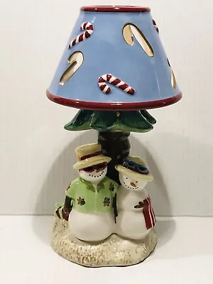 Vintage Snowman Beach Christmas Palm Tree Hawaiian Candleholder Rare 10” • $69