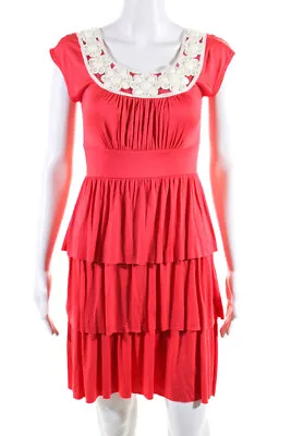 Soprano Womens Cap Sleeve Scoop Neck Embroidered A Line Dress Pink Size S • $2.99