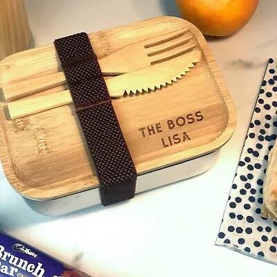 £15.99 • Buy Personalised Wooden Sandwich Lunch Box Kids School Metal Food Container Work