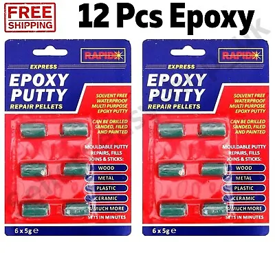 12 X EPOXY PUTTY PELLETS Filler Metal Ceramic Sealant Wood Pipe Strong Glue 6449 • $11.60