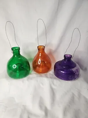 Vintage Beautiful 3 Lot Glass Fly Fish Catchers Traps Green Orange Purple • $47.99