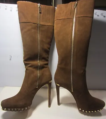 Michael Kors Boots Knee High Stiletto  Heels Brown Suede Zip Up Sizes 6.5 NEW • $130