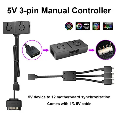 5V ARGB To 12V RGB Converter With 3-Way Splitter Sync With Motherboard Portable • $15.10
