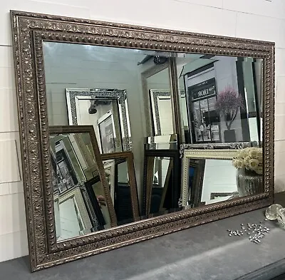 X LARGE Antique Silver Mirror Shabby Chic Ornate Decorative Bevelled Wall Mirror • £139.99