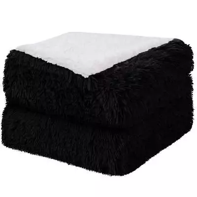 Shaggy Faux Fur Soft Sherpa Blanket Black Twin(60  X 80 ) • $28.49