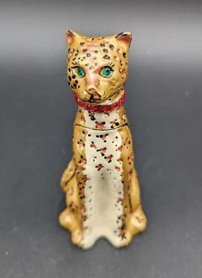 Jeweled Jaguar Cheetah Magnetic Metal Enamel Trinket Box 3.75  Tall • $19.99