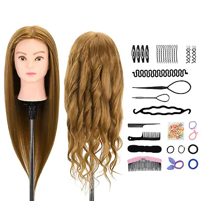 24  50% Real Hair Salon Training Head Styling Mannequin Doll + Briad Set Brown • £22.99