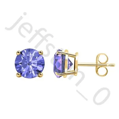 0.20 Ct Lab Created Tanzanite 14k Yellow Gold Plated Solitaire Stud Earrings 3mm • £18.41