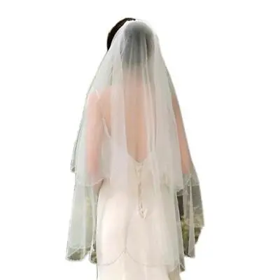 £16.14 • Buy 2 Tier Wedding Veil With Metal Comb Teeth Bridal Veil Cut Edge With Crystal Bead