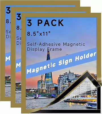 3 Pack Magnetic Sign Holder 8.5 X 11 Wall Mount Picture Frames With Magnetic Bor • $11.26