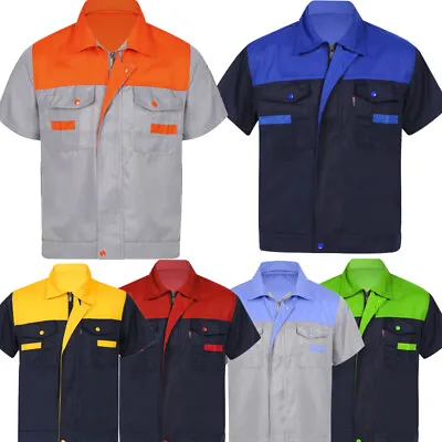 Mens Work Shirt Auto Mechanic Technician Uniform Short Sleeve Industrial Shirts • $20.59