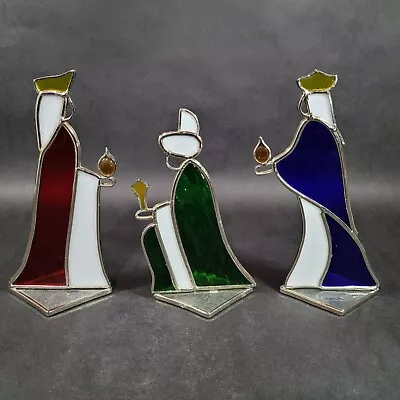 Stained Leaded Glass Nativity Three Wisemen Figures Ebelin & Reuss Set Of 3 VTG • £61.72