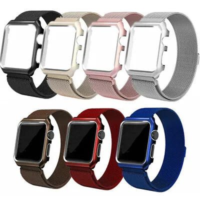 $11.05 • Buy For Apple Watch Series 6 5 4 3 2 Milanese Steel IWatch Band Loop Strap With Case