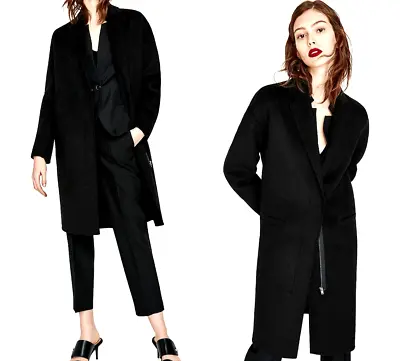  Zara Black Coat Wool Blend Coat Boyfriend Jacket Casual Blazer  New • £119.99