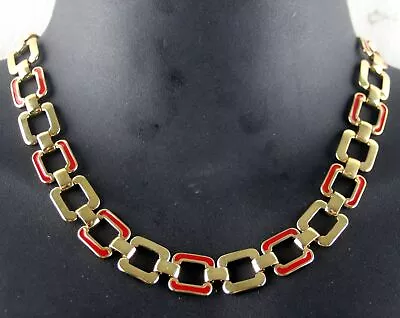 Monet Vintage Sleek Polished Red Enamel Geometric Link Collar Necklace NOS • $4.99