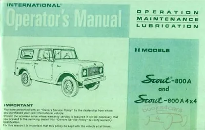 Scout Owners Manual International 800a 1969 1970 800 Owner's Book Harvester • $44.95