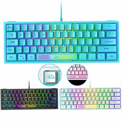 $26.67 • Buy 60% Wired Keyboard 62 Keys Mini Gaming 7 Chroma RGB Backlit Lightweight Keypad