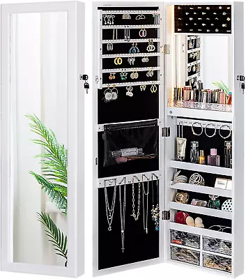 Mirror Jewelry Cabinet 79 LED Lights Wall-Mount/Door-Hanging Armoire Lockable S • $201.37