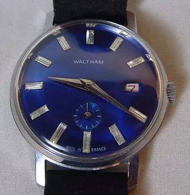 Vintage Waltham Mens Watch~Blue Dial~Mechinical Wind~Org Band • $155