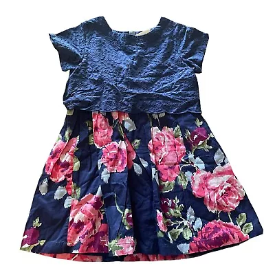 Mini Boden 4-5 Dress  Lined Blue Pink Floral Eyelet Short Sleeve Flare • $12.77