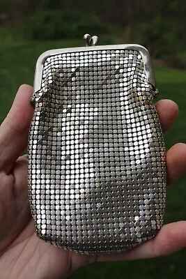 Vintage Cigarette Case Coin Purse 5.5  SILVER METALLIC MESH • $21.99